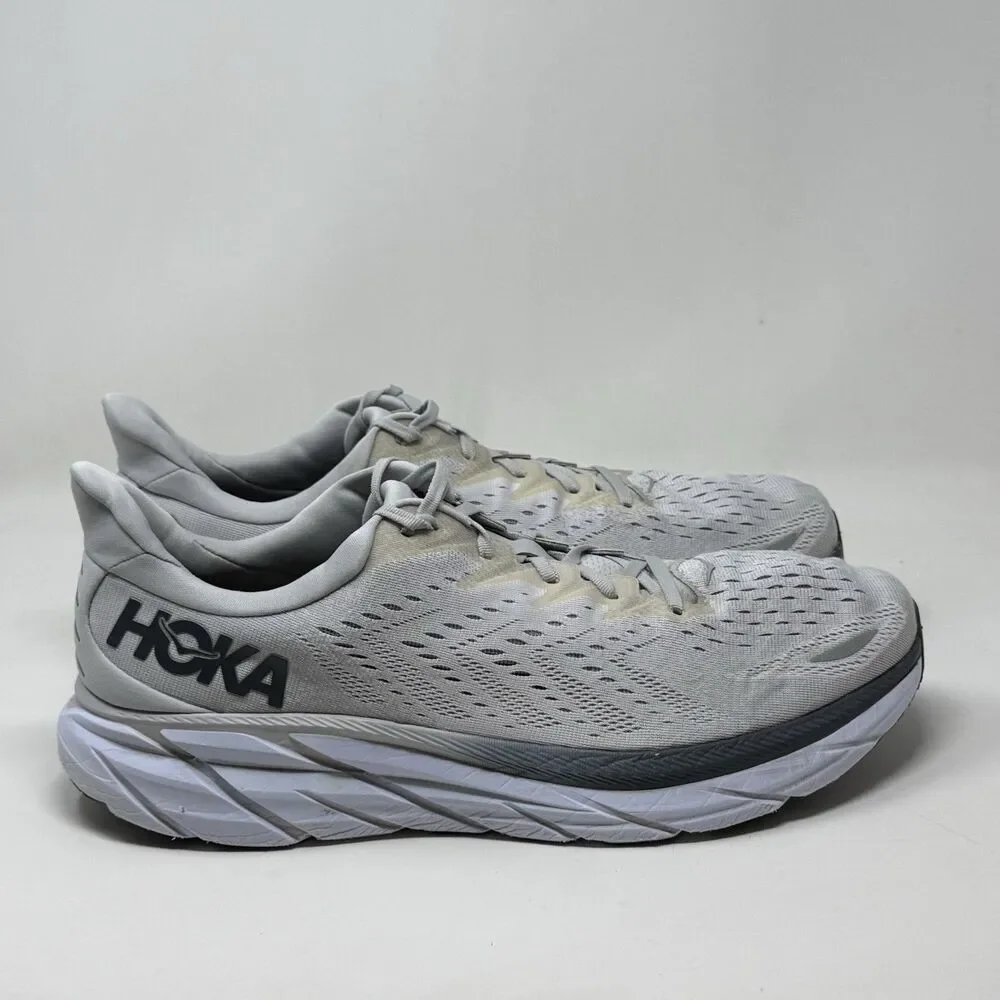 Hoka One One Clifton 8 Shoes Mens 15 2E Wide Lunar Gray Mesh Running Sneakers